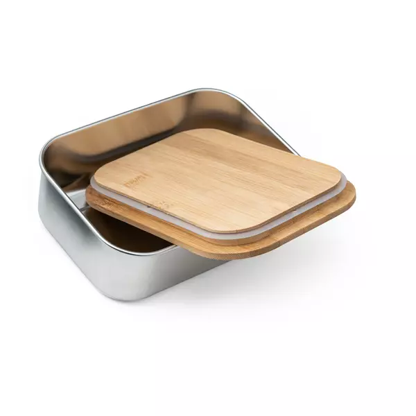 Metal box with bamboo lid