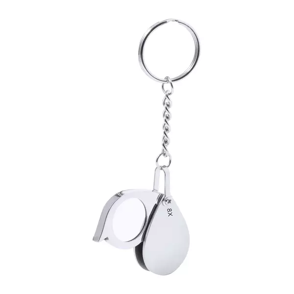 Metal keyring with magnifying glass
