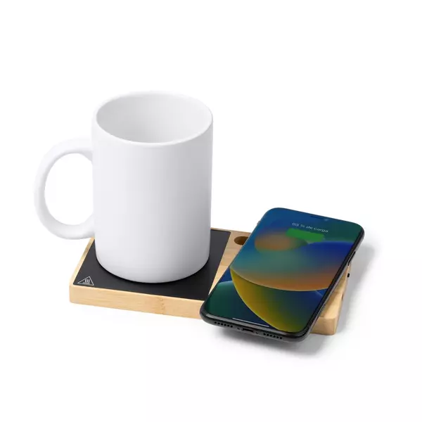 Подложка за чаша с безжично зарядно и стойка за телефон