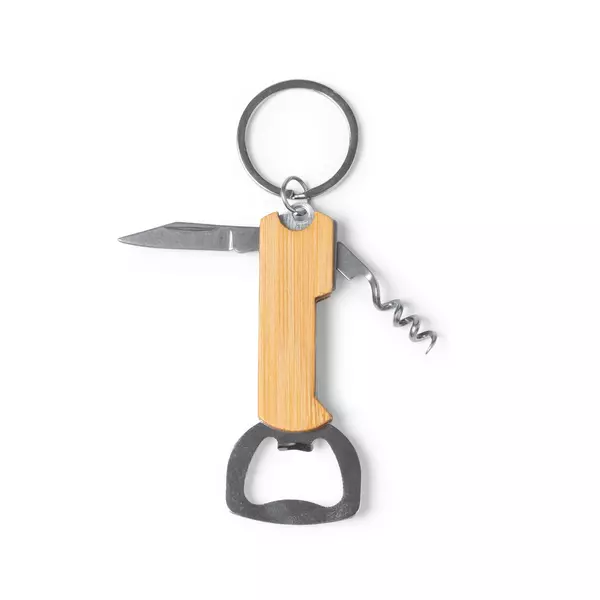 Multifunctional keychain with a knife, bottle opener and corkscrew