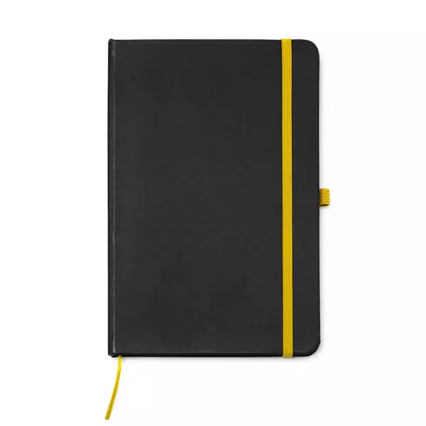 Black notebook with contrasting color elements