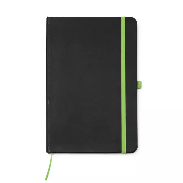 Black notebook with contrasting color elements