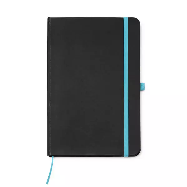 Black notebook with contrasting color elements