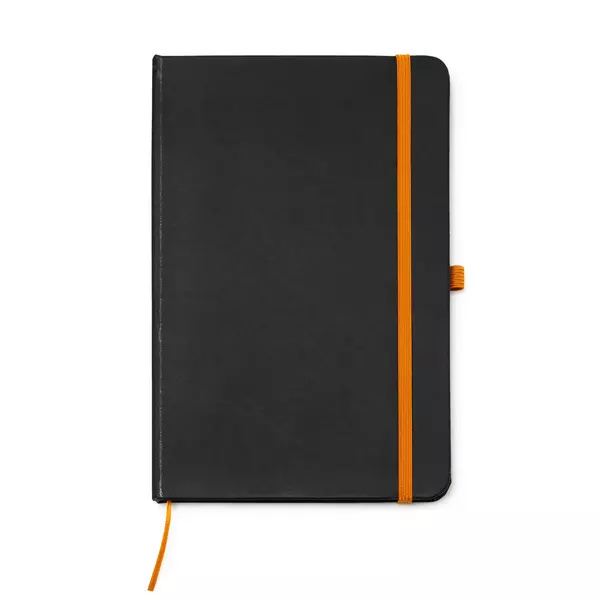 Black notebook with contrasting color elements
