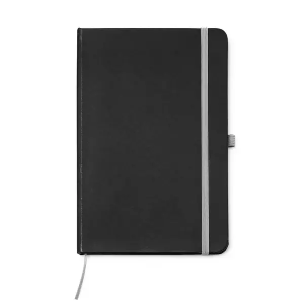 Black notebook with contrasting color elements