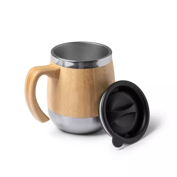 Stainless steel and bamboo thermo mug 450 ml