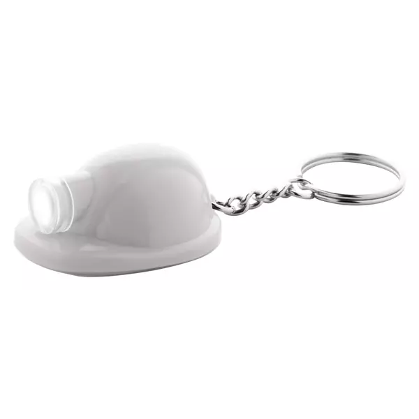 Helmet shaped keychain with an LED flashlight