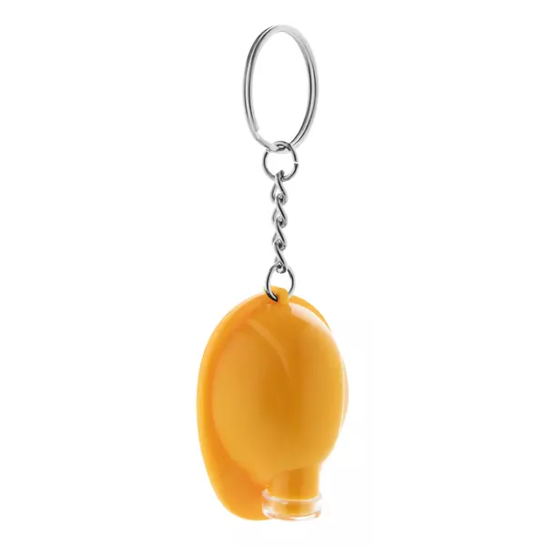 Helmet shaped keychain with an LED flashlight