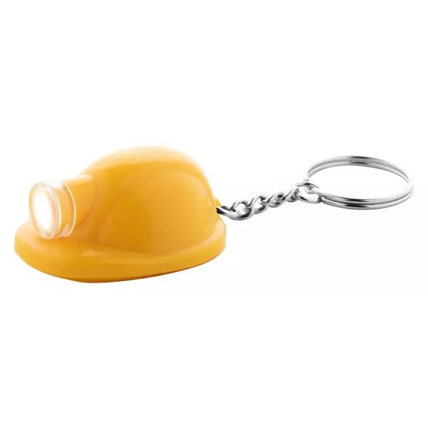 Helmet shaped keychain with an LED flashlight