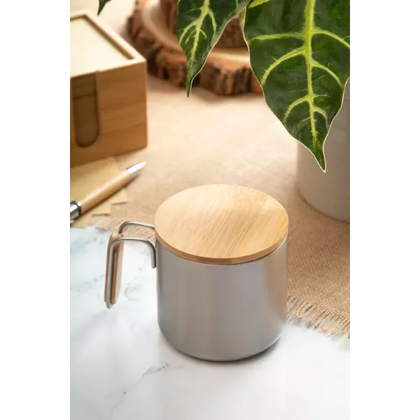 Steel thermomug with a bamboo lid 300 ml