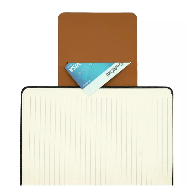 A5 notebook with leather cover and card compartment