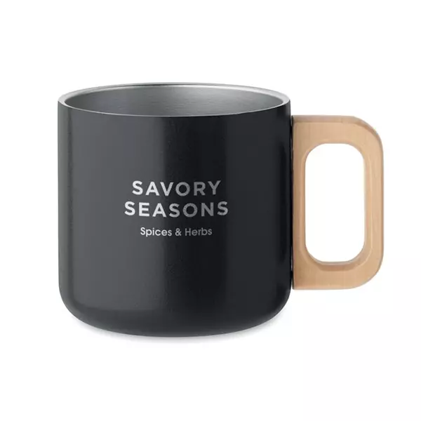 Double wall mug with a wooden handle 350 ml