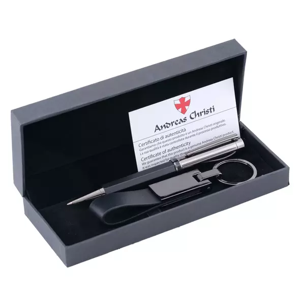 Ball pen and keychain set in a box
