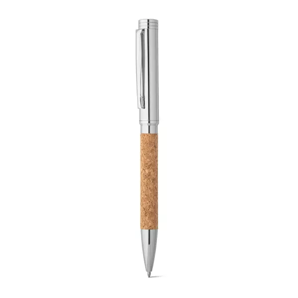Cork and metal ballpoint pen with twist mechanism