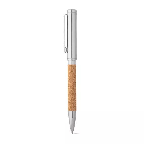 Cork and metal ballpoint pen with twist mechanism