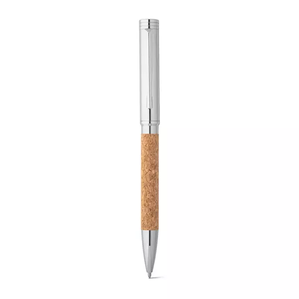 Cork and metal ballpoint pen with twist mechanism