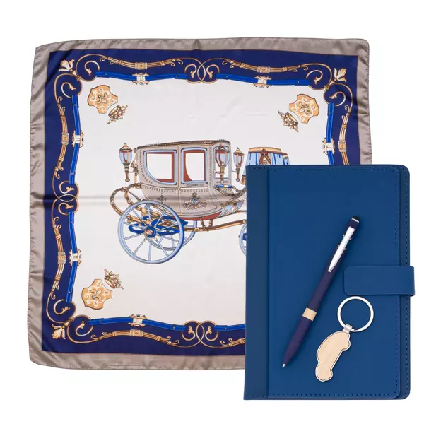 Комплект бележник А5, химикалка, шал и ключодържател